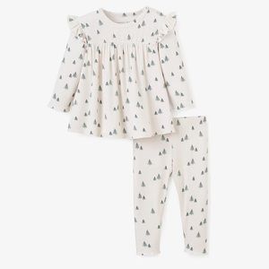 ELEGANT BABT TREE 🌲 PRINT BAMBOO FLUTTER DRESS + LEGGING SET